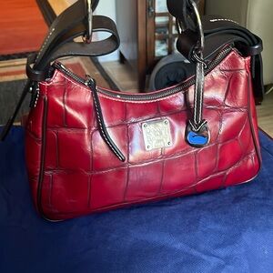 Dooney & Bourke deep, red snake skin pattern, leather tote  purse